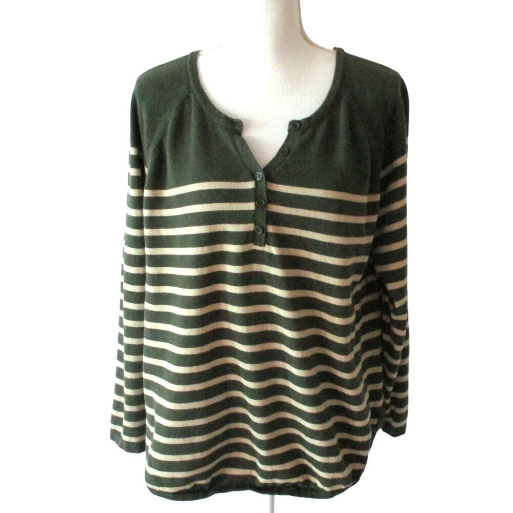 Great Northwest Indigo Women's Green Striped Long Sleeve Sweater Size Large